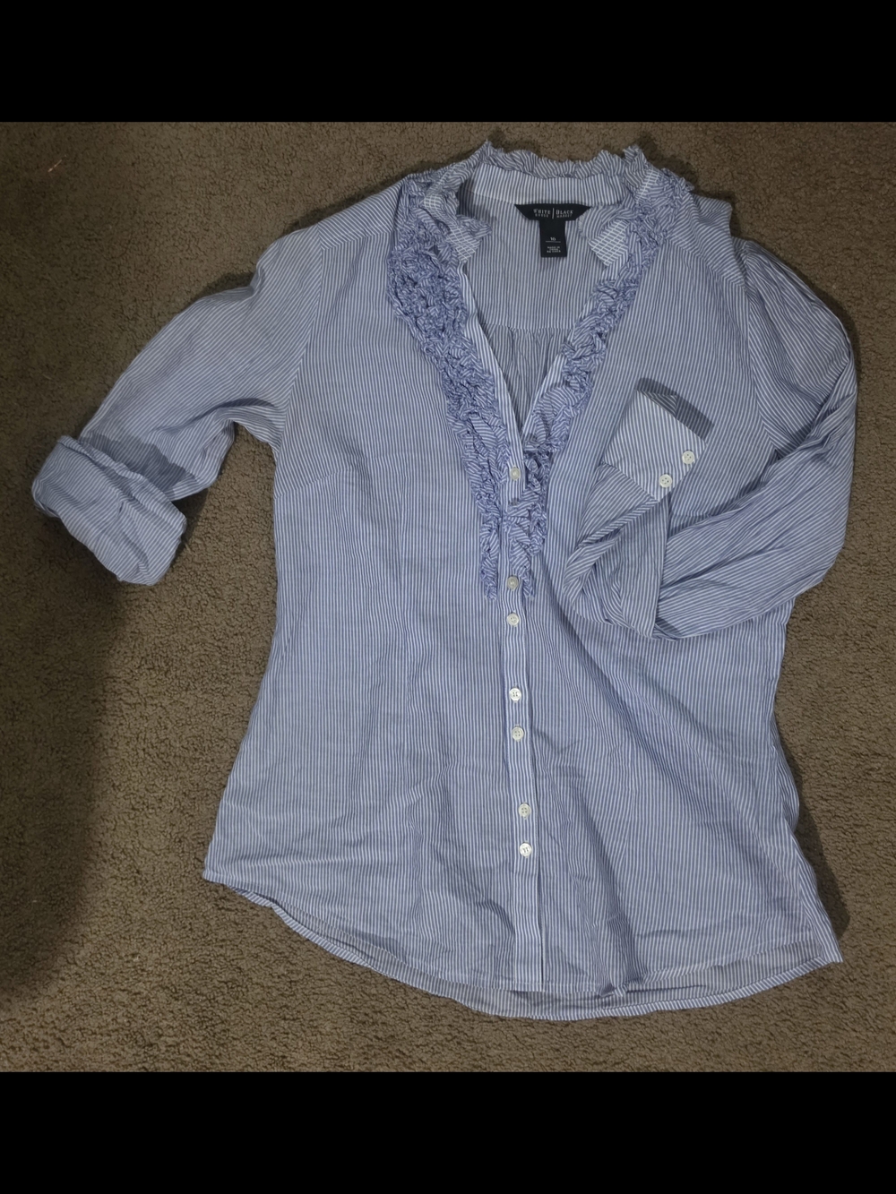 Light Blue Pinstripe Ruffle Button-Up Blouse White House Black Market
